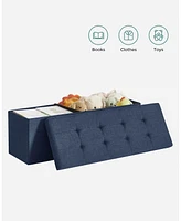 Slickblue Folding Storage Ottoman Bench with Wooden Divider, Foot Rest Stool and Chest