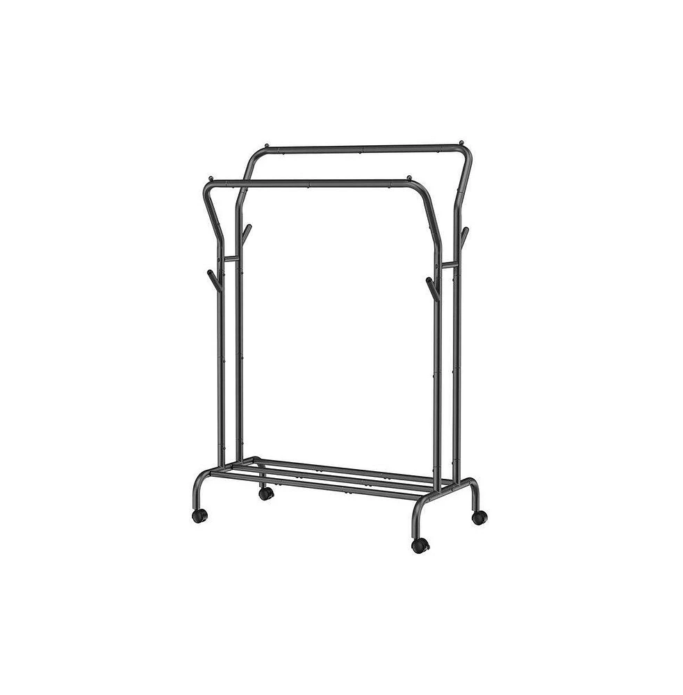 Slickblue Minimalistic 2-Rod Wheeled Laundry Sorter Clothing Rack Space-Saving and Convenient