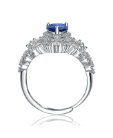 White Gold Plated with Tear-Shaped Blue Cubic Zirconia Cluster Ring