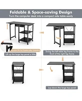 Gouun Folding Writing Office Desk with Storage Shelves