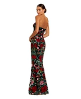Mac Duggal Women's Sheer Bustier Top Floral Applique Gown