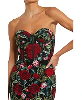 Mac Duggal Women's Sheer Bustier Top Floral Applique Gown