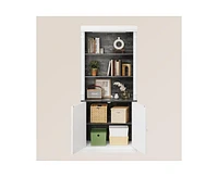 gaomon Tall Storage Bookcase with 3-Tier Open Shelves and Double Door, Roman Column Design and 4 Adjustable Lights