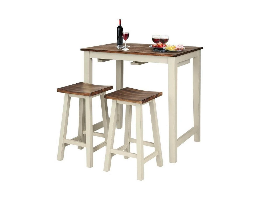 Slickblue 3 Piece Farmhouse Counter Height Kitchen Pub Table Set with 2 Saddle Bar Stools