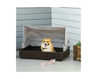 Slickblue Wicker Foldable Canopy Raised Dog Bed House with 2 in Thick Cushion