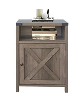 Slickblue Farmhouse Style End Table Barn Door Nightstand for Rustic Bedroom or Living Room Storage