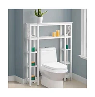 Slickblue Over-the-Toilet Bathroom Shelving Unit with 9 Shelves and Wood Finish for Extra Storage