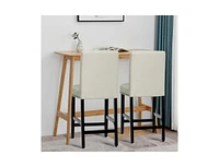 Slickblue Set of 2 Modern Kitchen Dining Bar Stools with Wood Legs and Linen Upholstered Seat