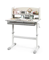 Gouun Adjustable Kids Study Desk with Tiltable Desktop, Storage Shelves & Drawer