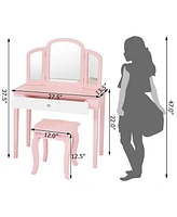 Gouun Kids Princess Make Up Dressing Table with Tri-folding Mirror and Chair