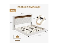 gaomon King Size Bed Frame with Led Lights and Charging Station