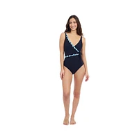 Profile by Gottex Women's Bachata "Tricolored Solid V Neck One Piece, Surplice With Knot, S/C T/C, Adj. Straps"