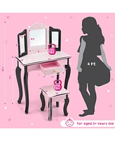 Gouun Kid Vanity Set with Tri-Folding Mirror and Leopard Print