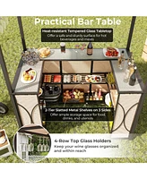 Gouun 3-Piece Patio Bar Set Grill Gazebo & 2 Bar Stools with Tempered Glass Bar Table