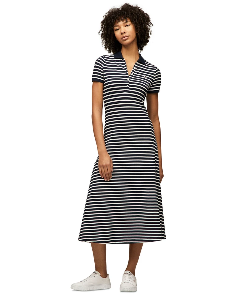 Tommy Jeans Women's Striped Short-Sleeve Midi Polo Dress