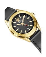 Versace Men's V-Code Ip Yellow Gold Stainless Steel and Leather Strap Watch, 42mm