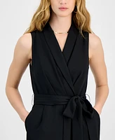 Bar Iii Women's Shawl-Collar Belted Straight-Leg Jumpsuit, Exclusively at Macy's