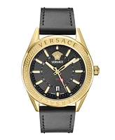 Versace Men's V-Code Ip Yellow Gold Stainless Steel and Leather Strap Watch, 42mm