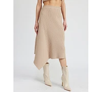 En Saison Women's Elaine Ribbed Asymmetric-Hem Midi Skirt