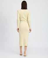 En Saison Women's Merril Ribbed Long-Sleeve Slit-Front Dress