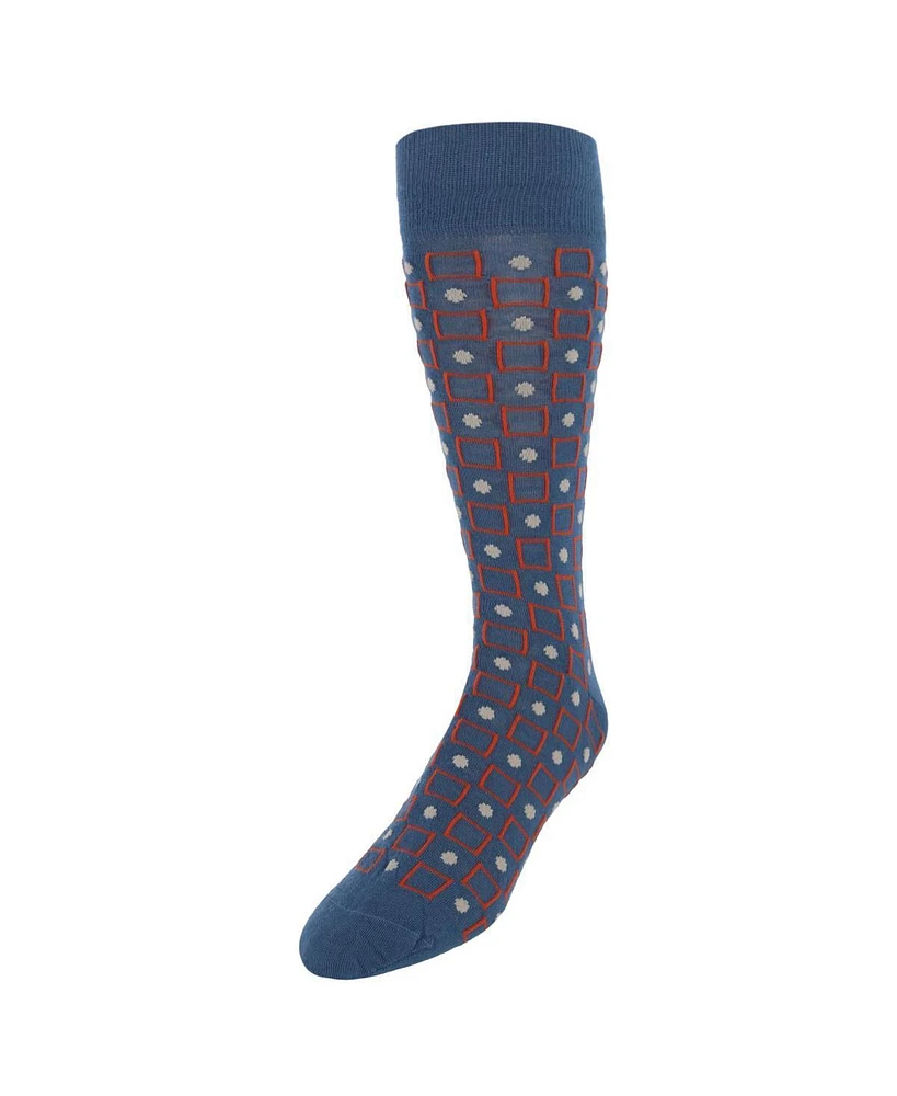 Trafalgar Aurelien Square and Circle Patterned Mercerized Cotton Mid-Calf Socks