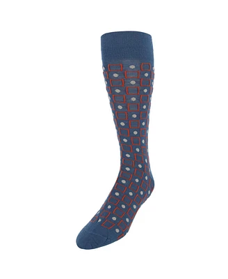 Trafalgar Men's Aurelien Square and Circle Patterned Mercerized Cotton Mid-Calf Socks