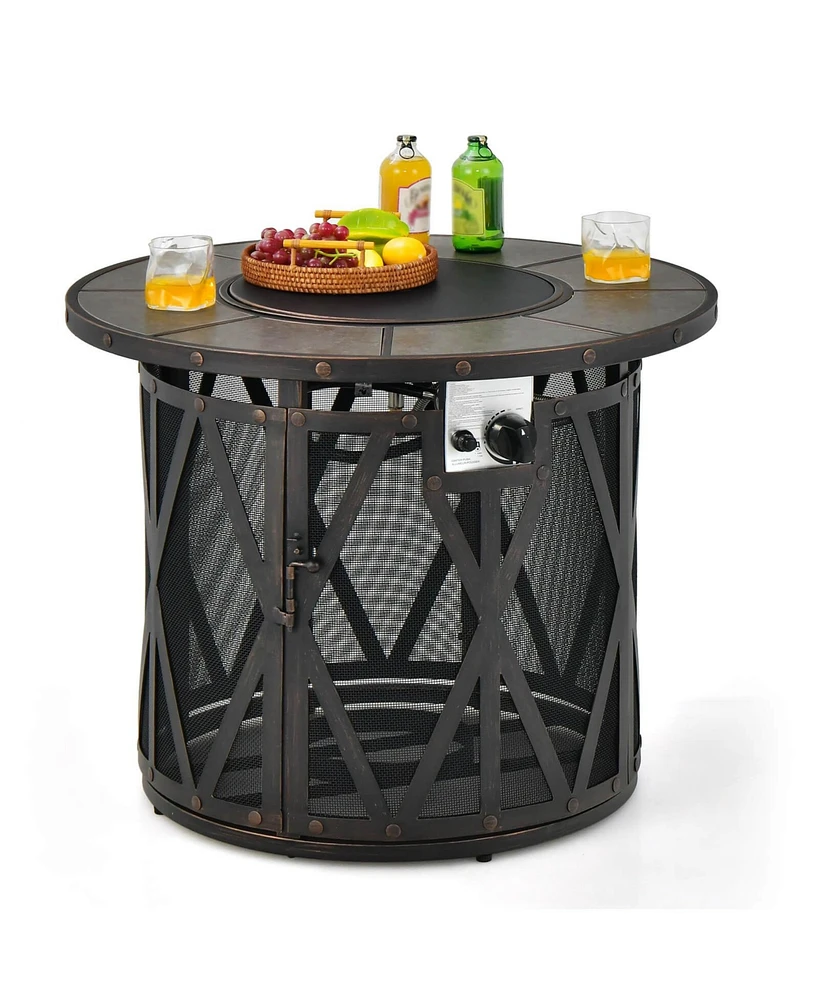 Gouun 32 Inch 30000BTU Fire Pit Table with Fire Glasses and Pvc Cover