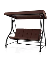 Gouun 3-Seat Outdoor Porch Swing with Adjustable Canopy and Convertible Bed