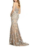 Mac Duggal Embroidered Spaghetti Strap Trumpet Gown