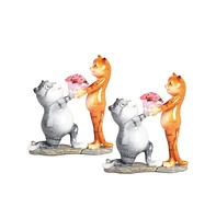 Fc Design "2-pc Gift Set" 6.75"H Cat Present Flowers to Lover Figurine Statue Ornament Home Room Office Decor and Perfect Gift Ideas for Housewarming,