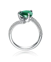 Rachel Glauber White Gold Plated with Green Pear-Shaped Cubic Zirconia Bypass Ring