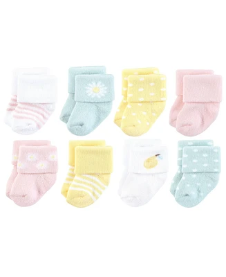 Hudson Baby Baby Girls Hudson Cotton Rich Newborn and Terry Socks, Lemon Daisy, 0-6 Months