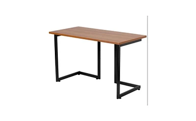 Slickblue Modern Metal Frame Computer Desk with Cherry Wood Finish Top