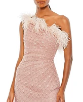 Mac Duggal Women's Embellished One Shoulder Feathered Gown