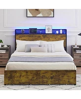 gaomon Queen Bed Frame with Led Lights and Usb Charging Ports Headboard