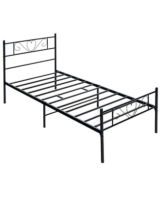 Gouun Twin Xl Metal Bed Frame with Heart-shaped Headboard