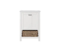 DeerValley 24" Pre-assembled Single Bathroom Vanity with Ceramic Top, Woven Storage Basket, White