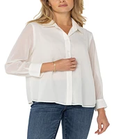 Liverpool Los Angeles Women's Long Sleeve Woven Shirt with Pleated Back Top