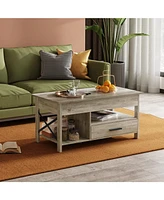 Wlive Lift Top Coffee Table for Living Room,Coffee Table with Storage,Hidden Compartment and Metal Frame, Central Table for Reception Room,Grey