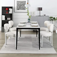 Dyhome Dining Chairs Set of 2, Upholstered Modern Dining Room Chairs, Tufted Sherpa Boucle Kitchen Chairs, Mid Century Dining Chair with White Metal L