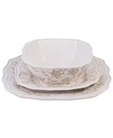 222 Fifth Batik Toile Taupe Porcelain 12 Pc. Dinnerware Set, Service for 4