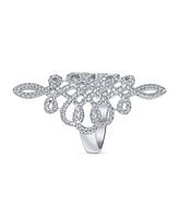 Bling Jewelry Large Pave Cubic Zirconia Art Deco Elegant Full Finger Armor Cz Statement Swirl Infinity Ring Sterling Silver