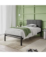 Slickblue Metal Platform Bed Frame with Button Tufted Upholstered Headboard