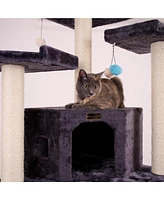 82 Inches Multi-Level Big Cat Tree. Tall Multi-Cats Tower with 2 Big Cat Condos A8202