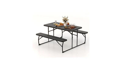 Slickblue Folding Picnic Table with 2 Benches for Convenient Outdoor Dining and Easy Storage