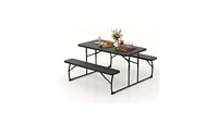 Slickblue Folding Picnic Table with 2 Benches for Convenient Outdoor Dining and Easy Storage