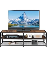 Slickblue Industrial Style Metal and Wood Tv Stand for Flat Screen Tv with Storage