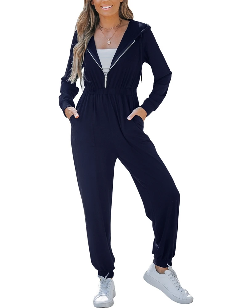 Cupshe Women's Hooded Long Sleeve Tapered Leg Jumpsuit