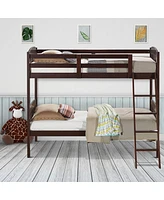 Slickblue Twin over Wooden Bunk Bed with Ladder Dark Brown Finish