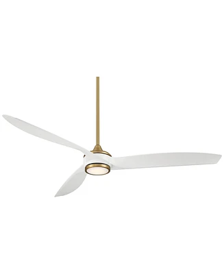 Casa Vieja 60" La Jolla Surf Modern Indoor Ceiling Fan 3 Blade Led Light Remote Control Soft Brass Finish White Blades Bedroom Living Room Kitchen Din